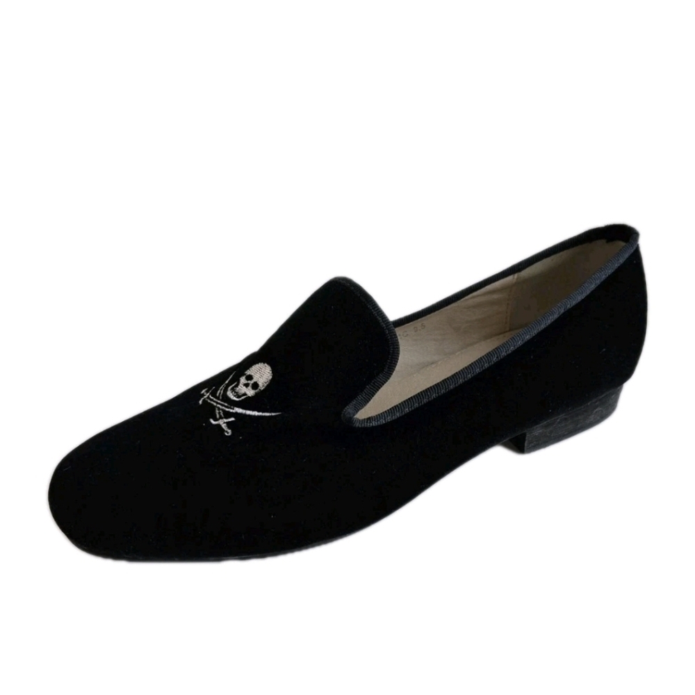 Smythe & Digby Shoes Black Velvet Skull & Sword Loafers Size 9.5